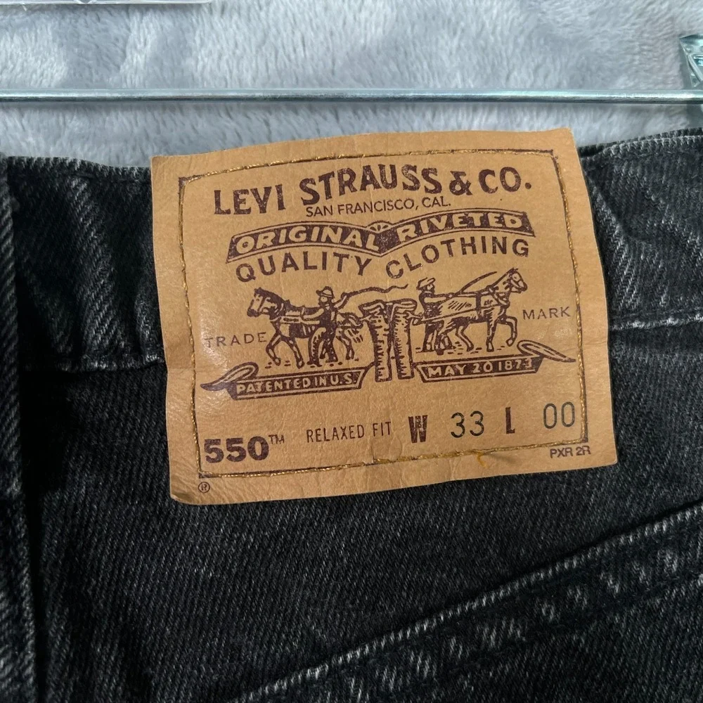 Vintage Levis 550 Jean Shorts Mens 33 (31) Black Red Batwing Orange Tab 90s